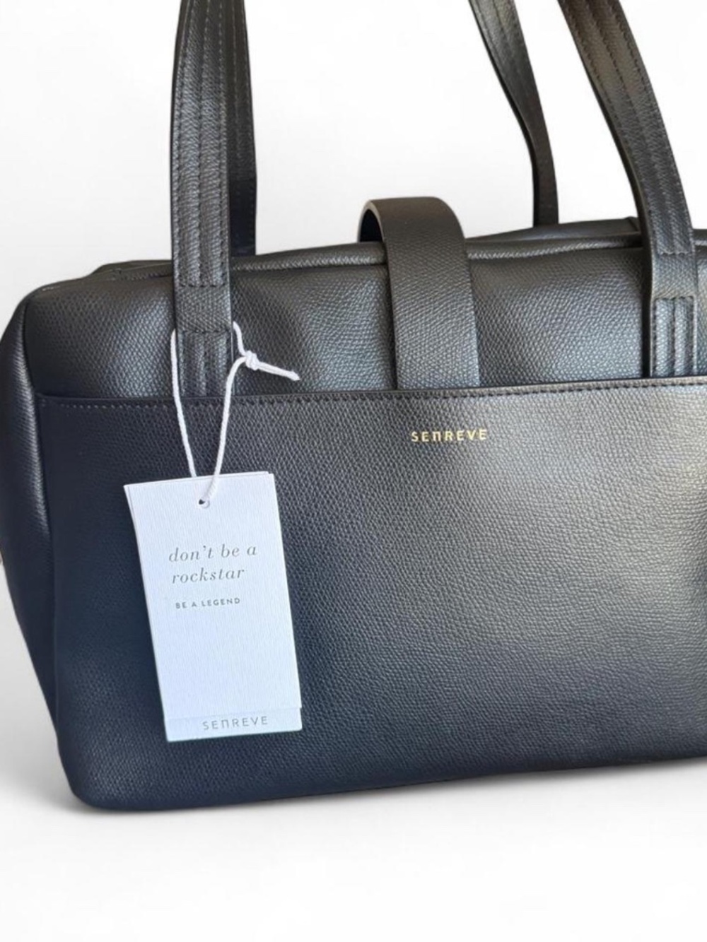 NWT Senreve Noir Black Pebbled Leather Doctor Bag Made in Italy Dust Bag & Strap